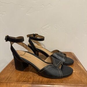 Vionic Womens Isadora Black Leather Orthopedic‎ open toe Chunky Heels Pump 6.5
